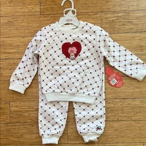 Kids Matching Set with Strawberry Shortcake Heart Design - Red and White